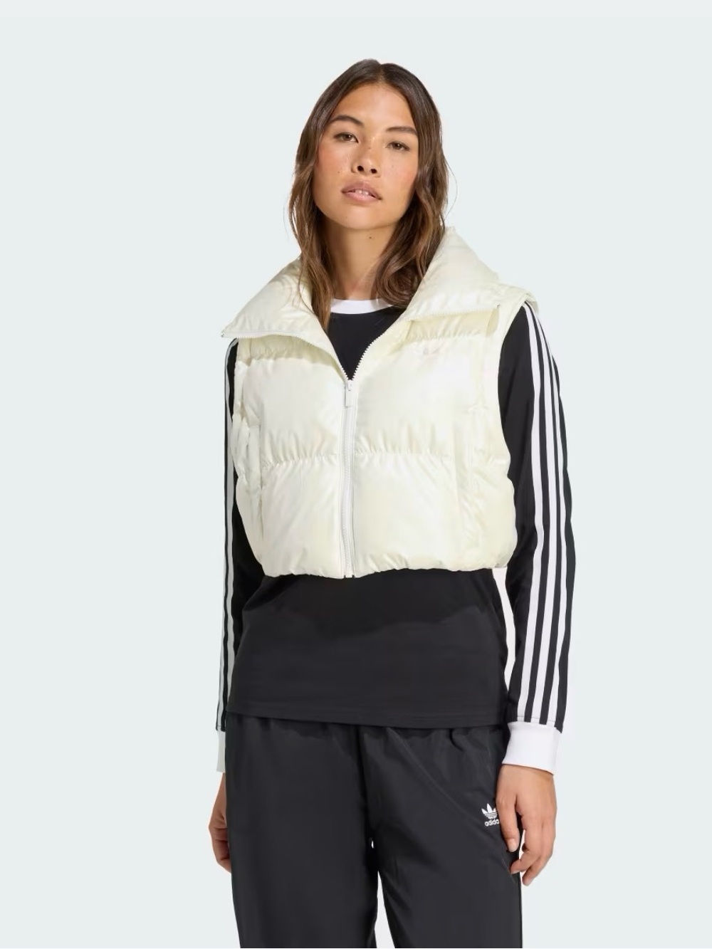 Adidas Originals Essentials Glossy 2-in-1 Cropped Puffer Jacket Ivory L NWT - Picture 2 of 10